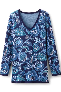 Soft Surroundings Tops|Sweaters & Cardigans|Leonor Jacquard Tunic Sweater FallGardenBlue