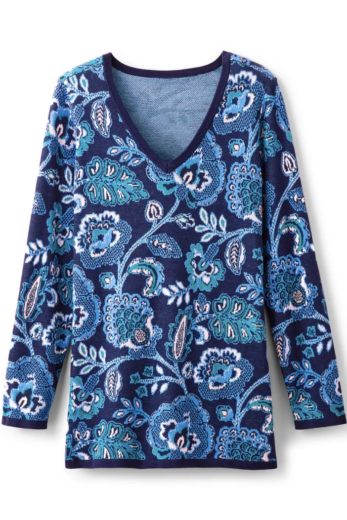 Soft Surroundings Tops|Sweaters & Cardigans|Leonor Jacquard Tunic Sweater FallGardenBlue