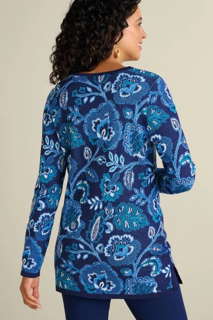 Soft Surroundings Tops|Sweaters & Cardigans|Leonor Jacquard Tunic Sweater FallGardenBlue
