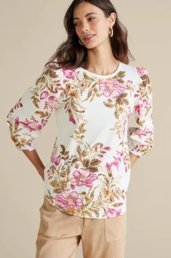 Soft Surroundings Tops|Lesley Printed Top PainterlyPeonyFlowers