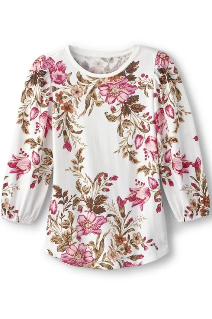 Soft Surroundings Tops|Lesley Printed Top PainterlyPeonyFlowers
