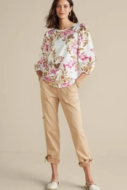 Soft Surroundings Tops|Lesley Printed Top PainterlyPeonyFlowers