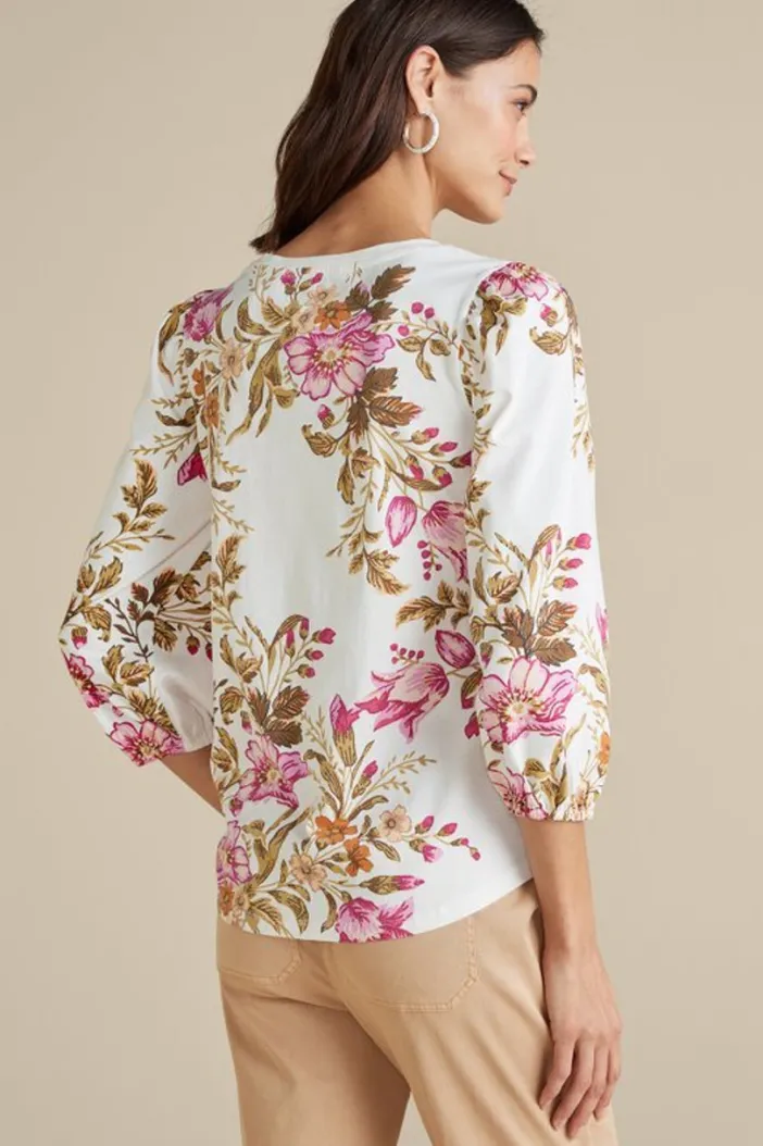 Soft Surroundings Tops|Lesley Printed Top PainterlyPeonyFlowers