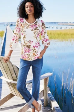 Soft Surroundings Tops|Lesley Printed Top PainterlyPeonyFlowers