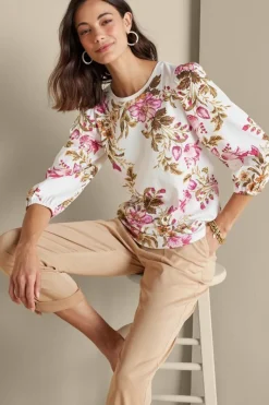 Soft Surroundings Tops|Lesley Printed Top PainterlyPeonyFlowers