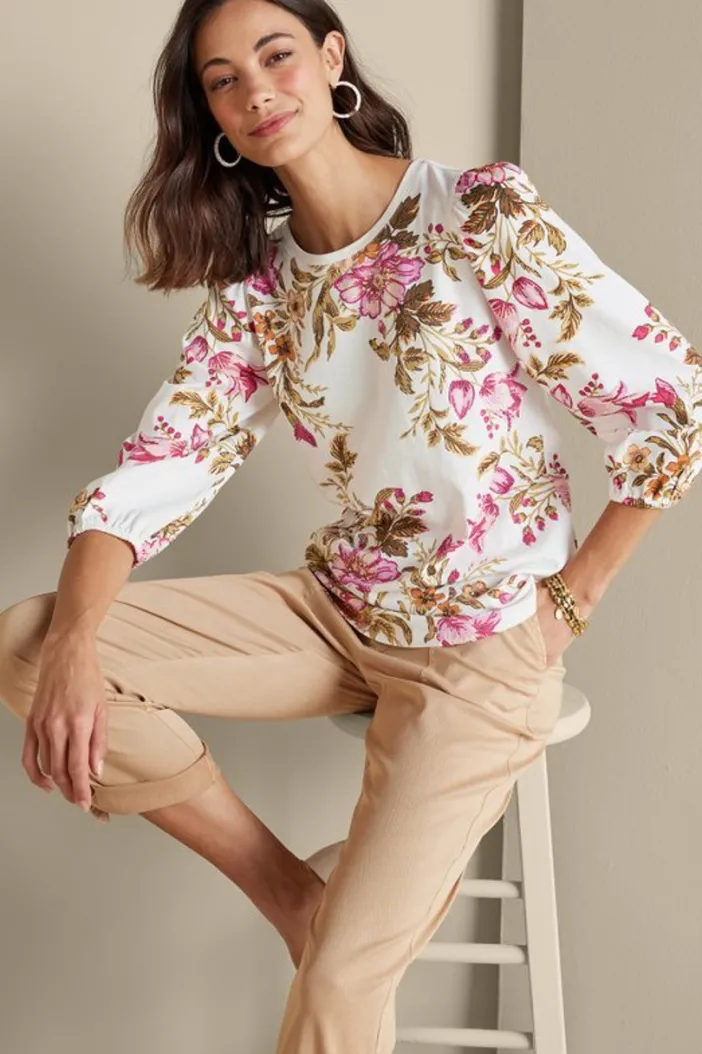 Soft Surroundings Tops|Lesley Printed Top PainterlyPeonyFlowers