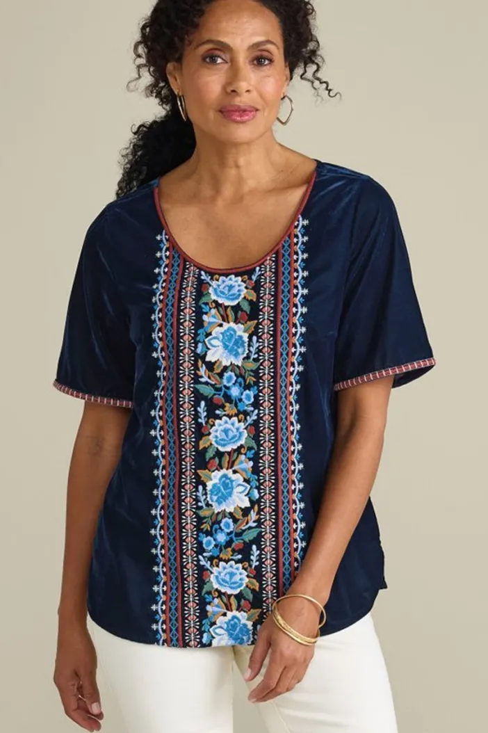 Soft Surroundings Tops|Lilian Velvet Top MedievalBlue
