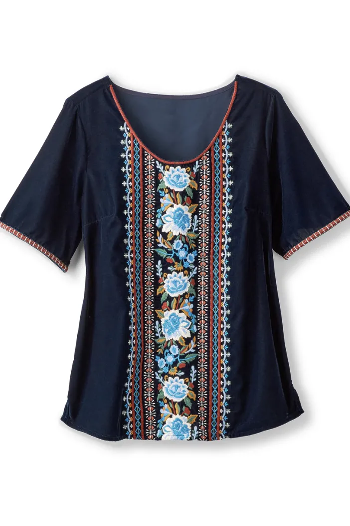 Soft Surroundings Tops|Lilian Velvet Top MedievalBlue