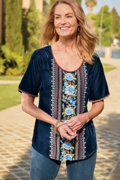 Soft Surroundings Tops|Lilian Velvet Top MedievalBlue