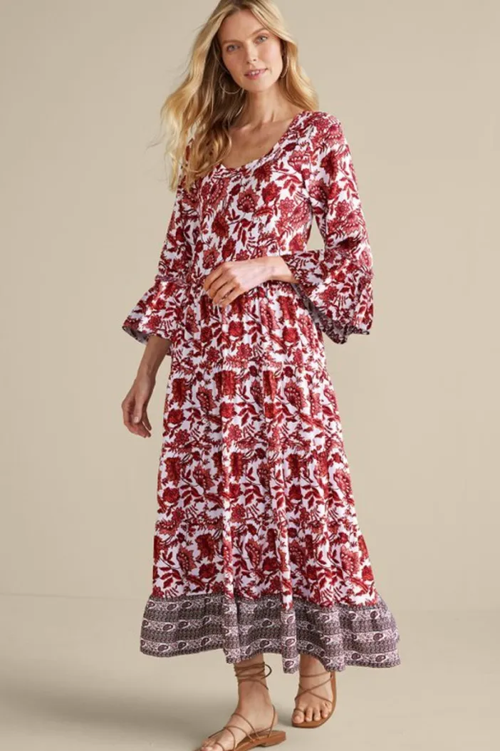 Soft Surroundings Dresses|Lily Midi Dress MaroonSketchedBotanical