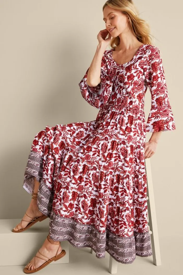 Soft Surroundings Dresses|Lily Midi Dress MaroonSketchedBotanical