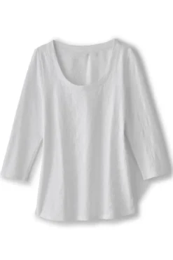 Soft Surroundings Tops|Linnea Embroidered 3/4 Sleeve Tee Navy