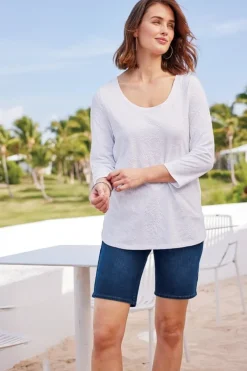 Soft Surroundings Tops|Linnea Embroidered 3/4 Sleeve Tee Navy