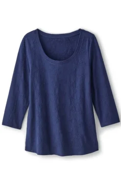 Soft Surroundings Tops|Linnea Embroidered 3/4 Sleeve Tee Navy