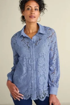 Soft Surroundings Tops|Lisa Lace Button Front