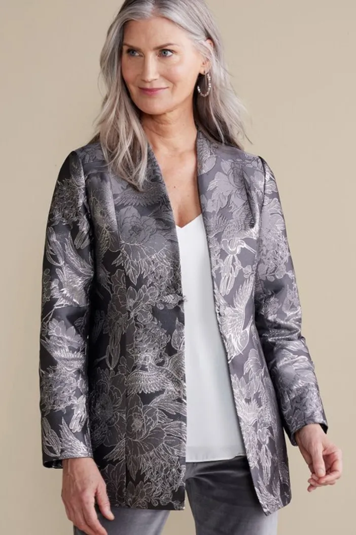 Soft Surroundings Jackets & Coats|Lismore Jacquard Jacket GrayTapestry