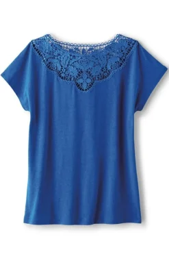 Soft Surroundings Tops|Luella Linen Blend Lace Tee Sapphire