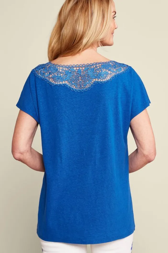 Soft Surroundings Tops|Luella Linen Blend Lace Tee Sapphire