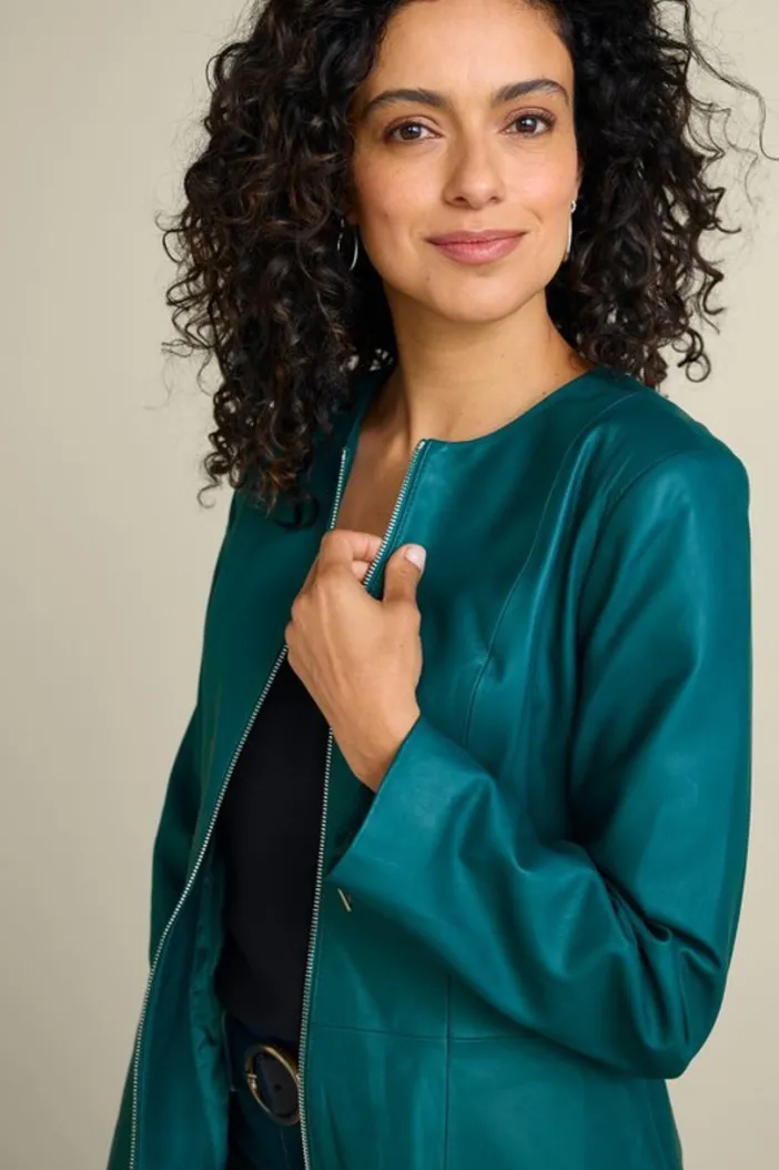 Soft Surroundings Toppers|Jackets & Coats|Marfa Leather Jacket DeepLagoon