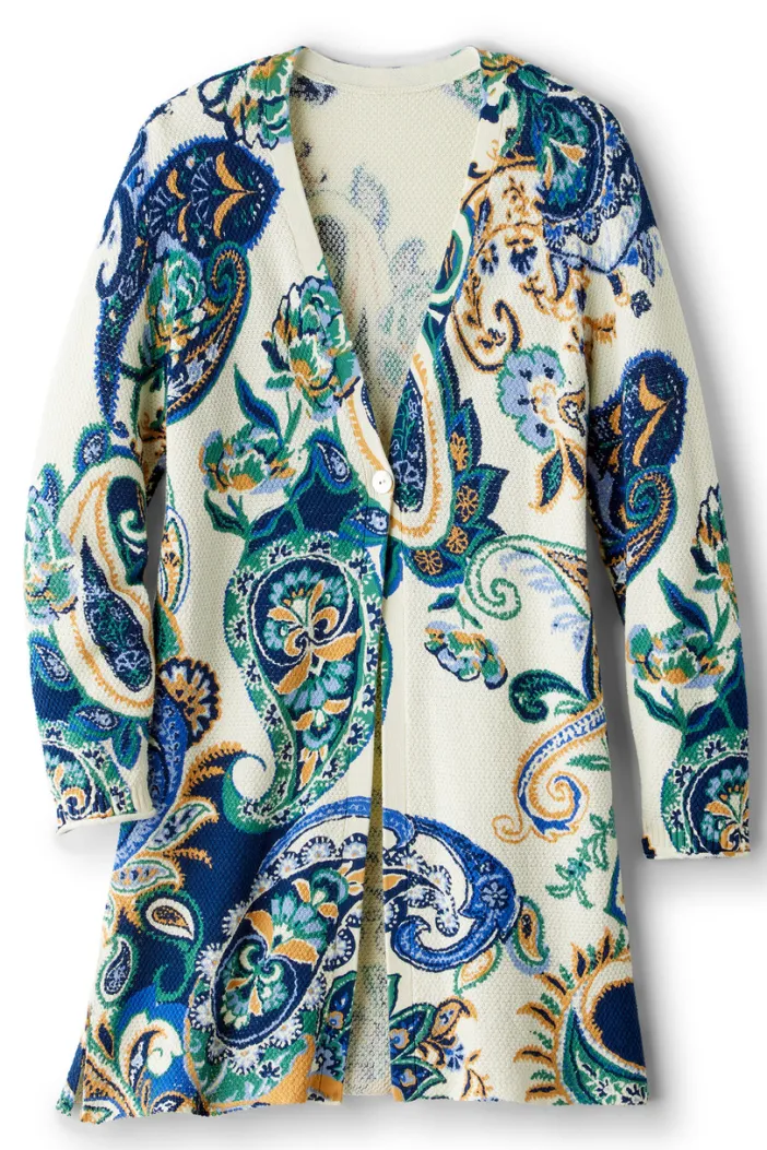 Soft Surroundings Tops|Sweaters & Cardigans|Marin Cardigan AutumnPaisleyScarfBlue