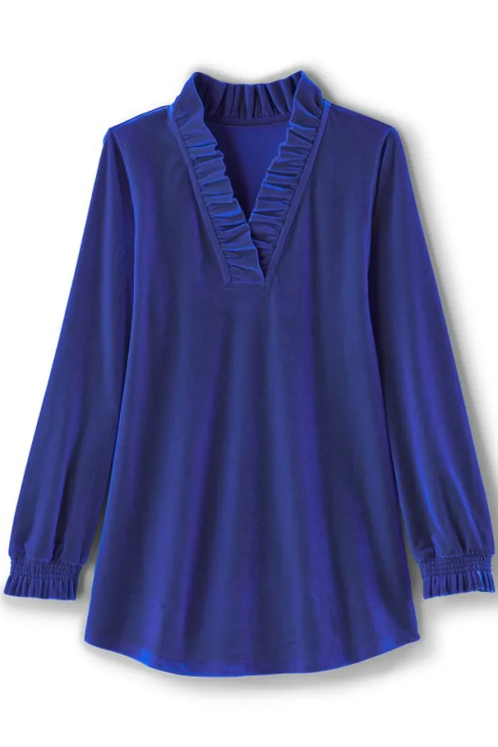 Soft Surroundings Tops|Marlee Ruffle Velvet Top