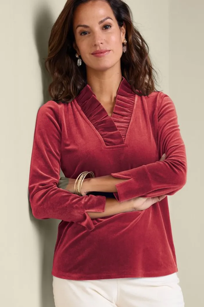 Soft Surroundings Tops|Marlee Ruffle Velvet Top