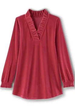 Soft Surroundings Tops|Marlee Ruffle Velvet Top