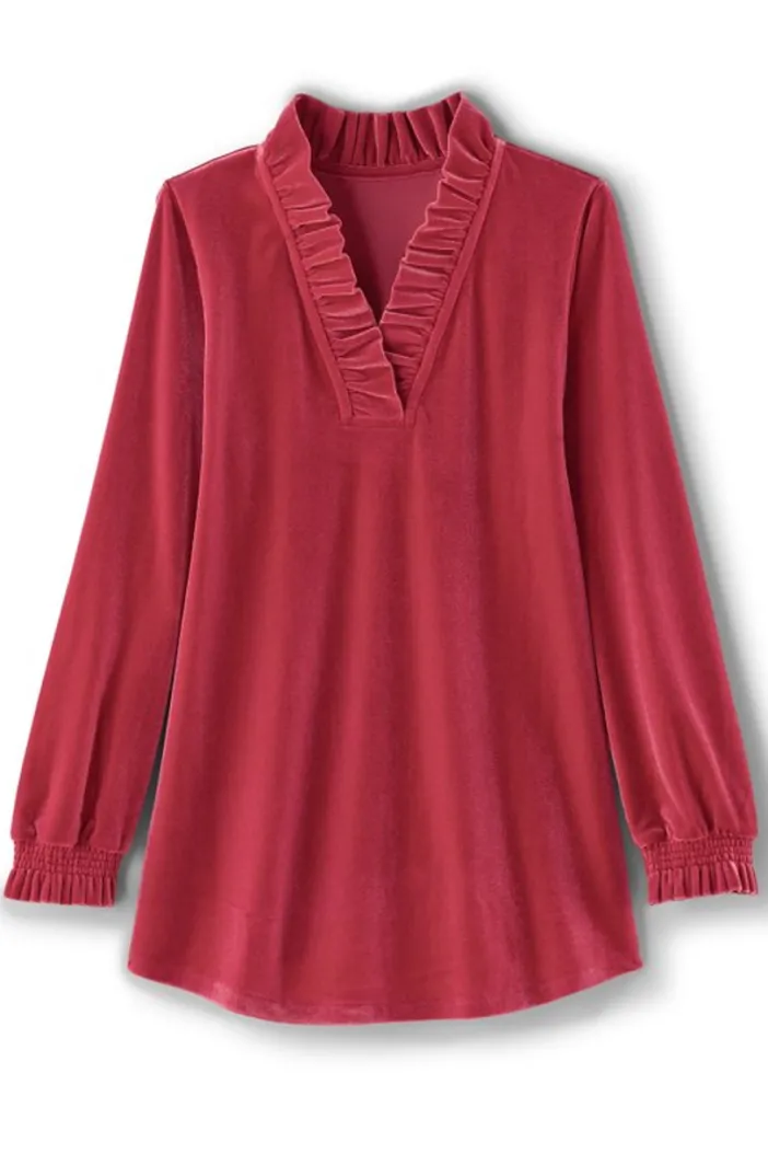 Soft Surroundings Tops|Marlee Ruffle Velvet Top