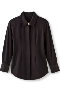 Soft Surroundings Tops|Mattea Faux Leather Cuff Tunic Black