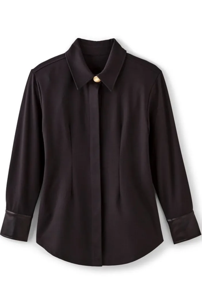 Soft Surroundings Tops|Mattea Faux Leather Cuff Tunic Black