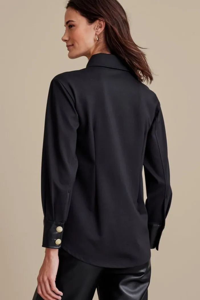 Soft Surroundings Tops|Mattea Faux Leather Cuff Tunic Black