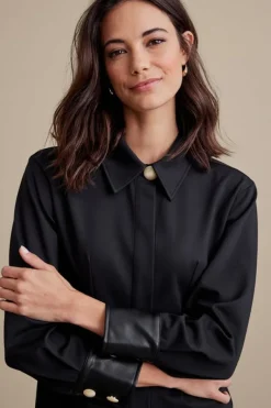 Soft Surroundings Tops|Mattea Faux Leather Cuff Tunic Black