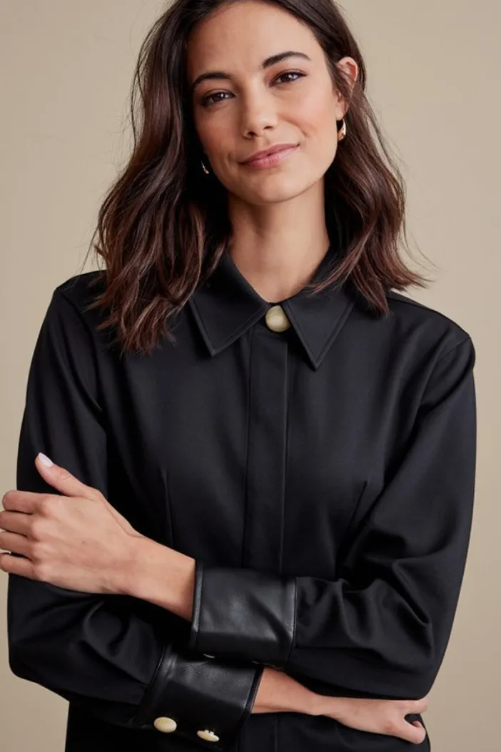 Soft Surroundings Tops|Mattea Faux Leather Cuff Tunic Black