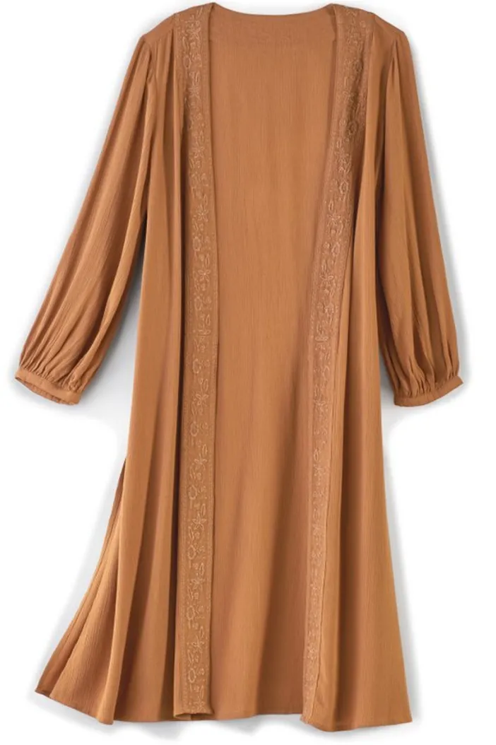 Soft Surroundings Toppers|Jackets & Coats|Megara Gauze Topper BrownSugar