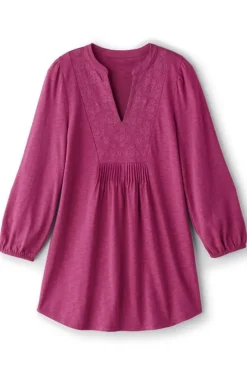 Soft Surroundings Tops|Tunics & Leggings|Mikaela Embroidered 3/4 Sleeve Tunic RaspberryRadiance