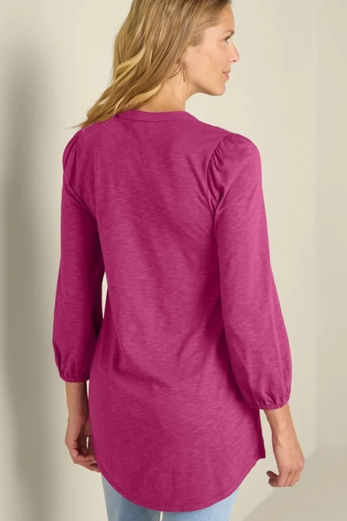 Soft Surroundings Tops|Tunics & Leggings|Mikaela Embroidered 3/4 Sleeve Tunic RaspberryRadiance