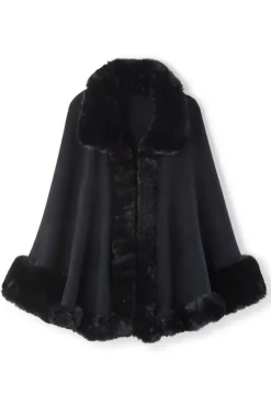 Soft Surroundings Scarves & Wraps|Mila Faux Fur Trim Cape Black