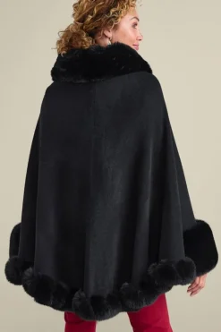 Soft Surroundings Scarves & Wraps|Mila Faux Fur Trim Cape Black