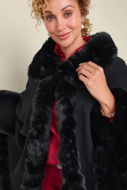 Soft Surroundings Scarves & Wraps|Mila Faux Fur Trim Cape Black