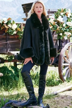 Soft Surroundings Scarves & Wraps|Mila Faux Fur Trim Cape Black