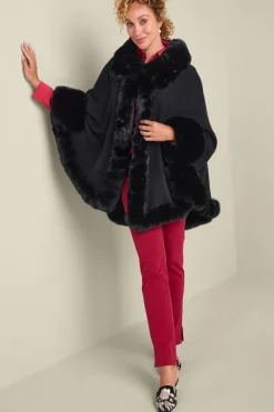 Soft Surroundings Scarves & Wraps|Mila Faux Fur Trim Cape Black