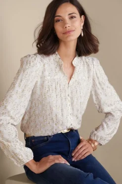 Soft Surroundings Tops|Mila Metallic Blouse IvoryPearl