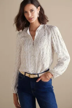 Soft Surroundings Tops|Mila Metallic Blouse IvoryPearl