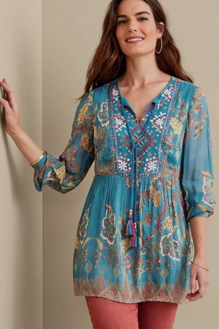 Soft Surroundings Tops|Tunics & Leggings|Mirapani Tunic AyalettaBlue