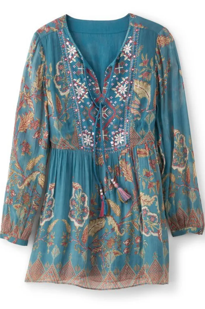 Soft Surroundings Tops|Tunics & Leggings|Mirapani Tunic AyalettaBlue