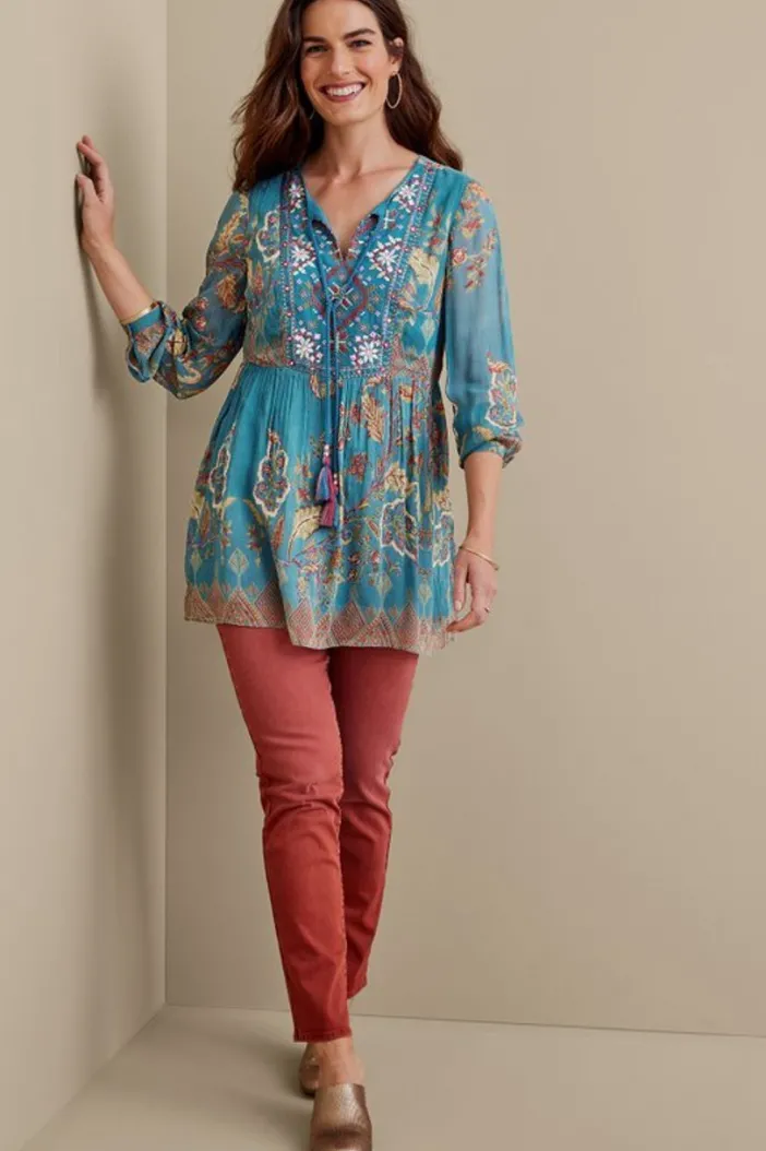 Soft Surroundings Tops|Tunics & Leggings|Mirapani Tunic AyalettaBlue
