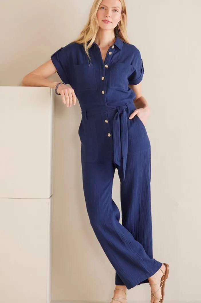 Soft Surroundings Dresses|Jumpsuits|Natasha Gauze Jumpsuit Navy