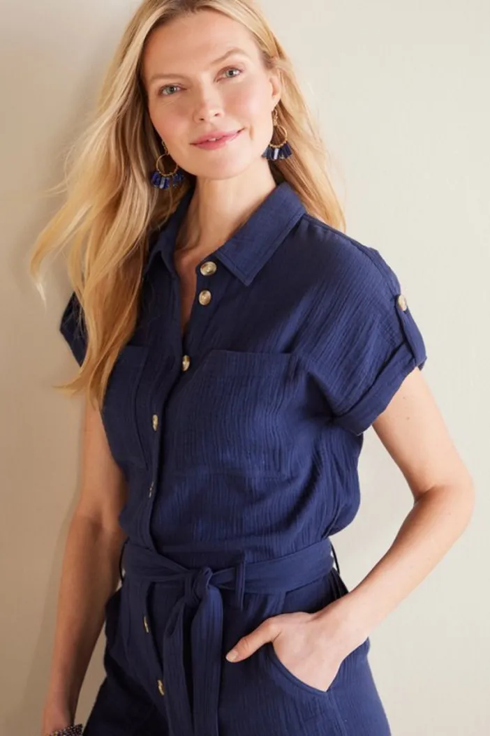 Soft Surroundings Dresses|Jumpsuits|Natasha Gauze Jumpsuit Navy