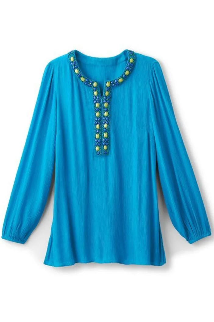 Soft Surroundings Tops|Nellie Gauze Tunic BlueDanube