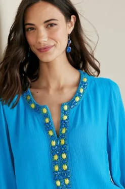 Soft Surroundings Tops|Nellie Gauze Tunic BlueDanube
